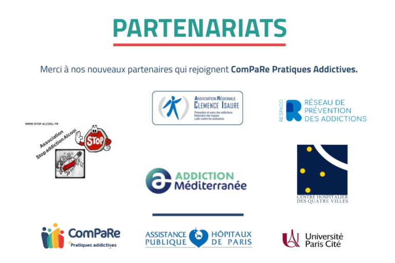 visuel nouveau partenariat pratiques addictives logo nouveaux partenaires ComPaRe Pratiques Addictives
